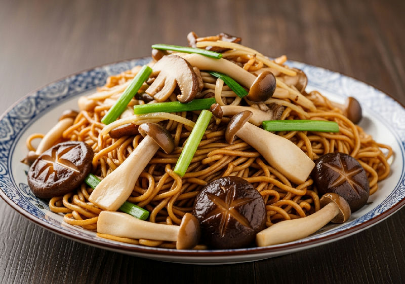 Stir-fried E-fu Noodles with Mixed Mushrooms