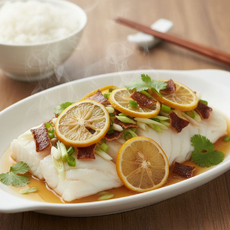 Steamed Cod Fillet with Preserved Lemon and Aged Tangerine Peel