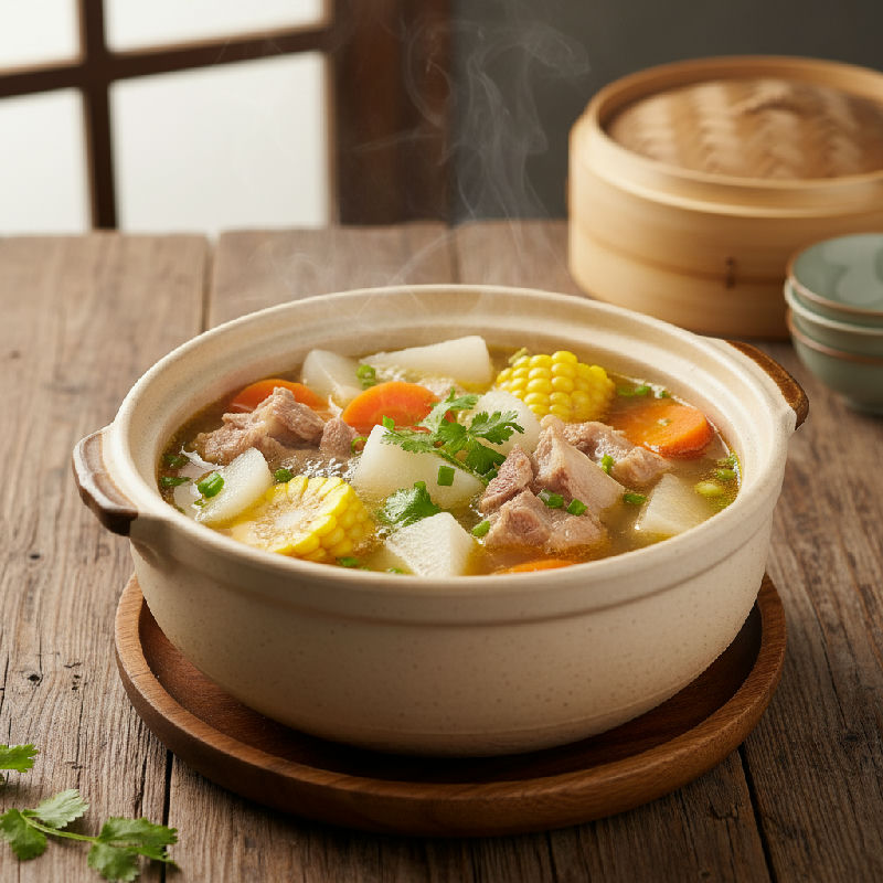 Green Radish, Carrot, Corn, and Pork Bone Soup