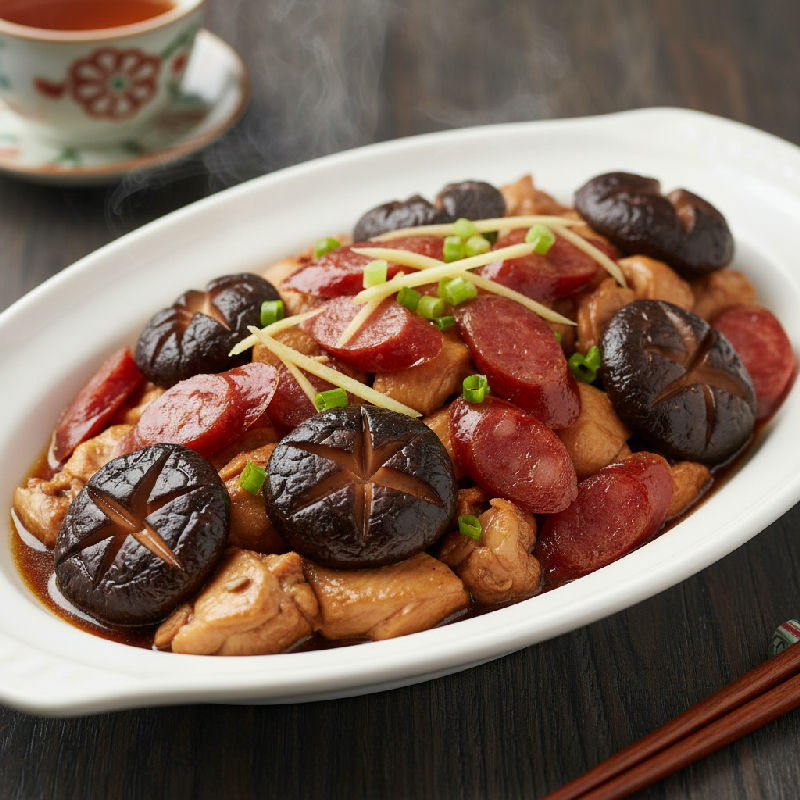Steamed Chicken with Chinese Mushrooms and Chinese Sausage