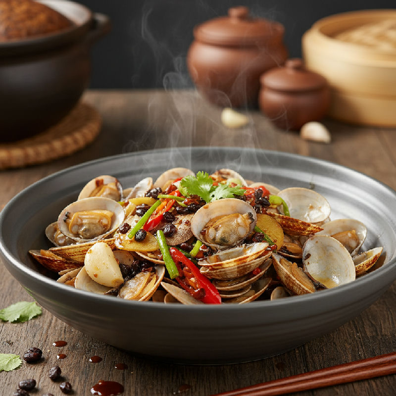 Stir-fried Clams with Black Bean Sauce and Chili