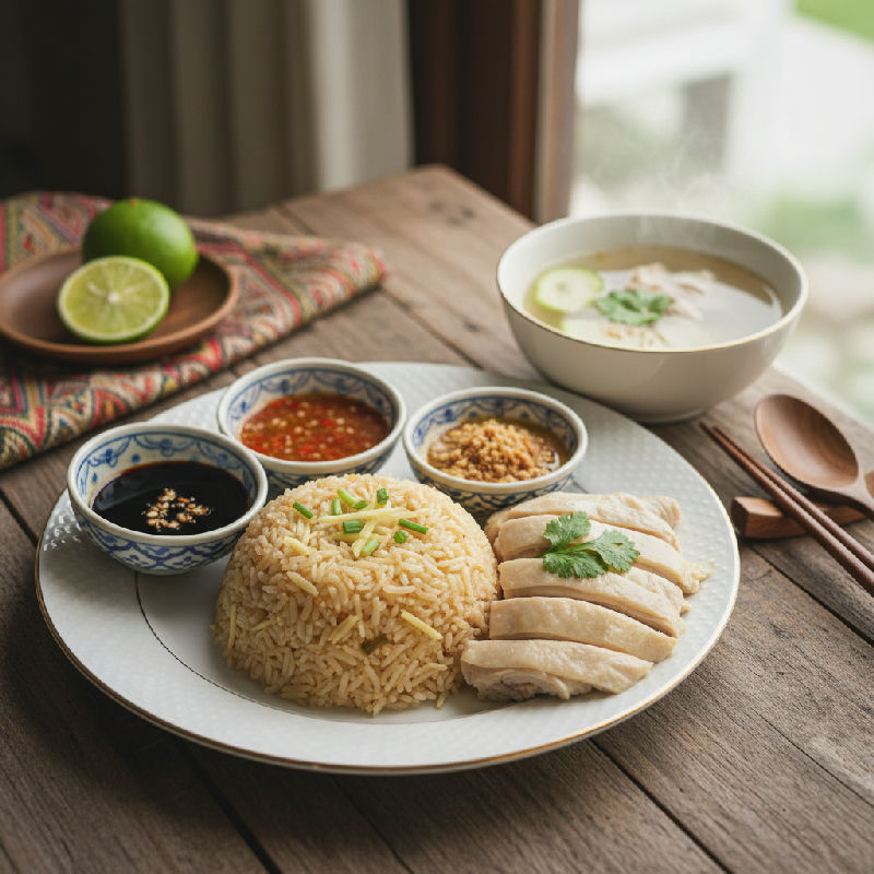 Hainanese Chicken Rice (Thai Style)