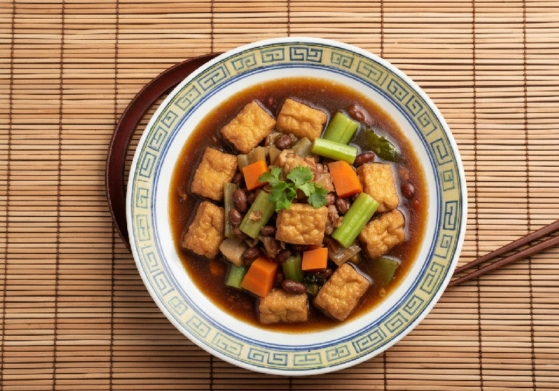 Braised Loh Hon Jai with Fermented Red Bean Curd