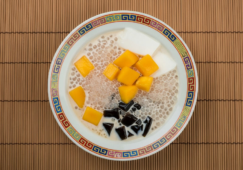 Chilled Mango Sago with Grass Jelly and Evaporated Milk