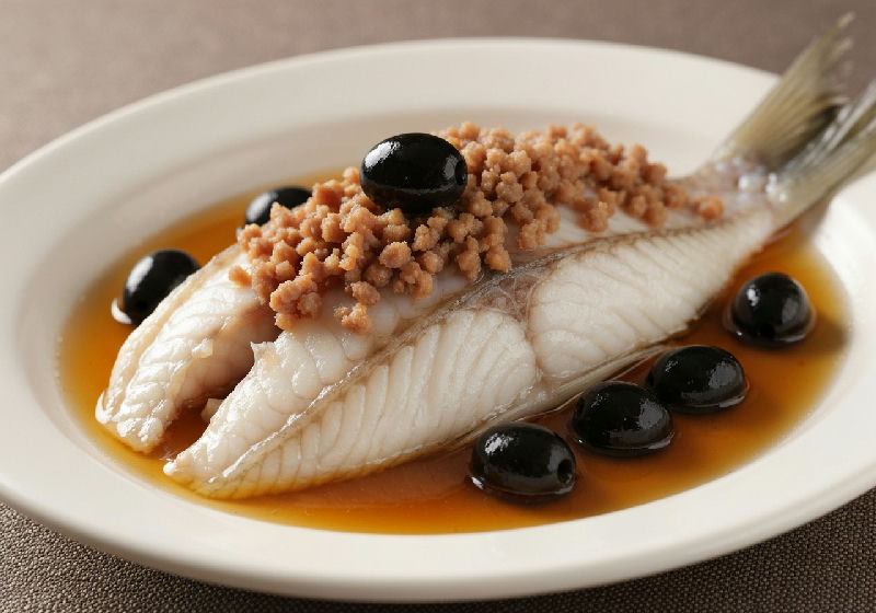 Steamed Fish Fillet with Preserved Black Olives and Minced Pork