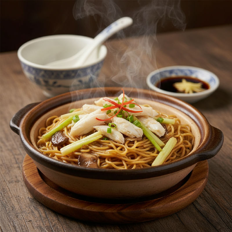 Braised E-fu Noodles with Crab Meat and Yellow Chives