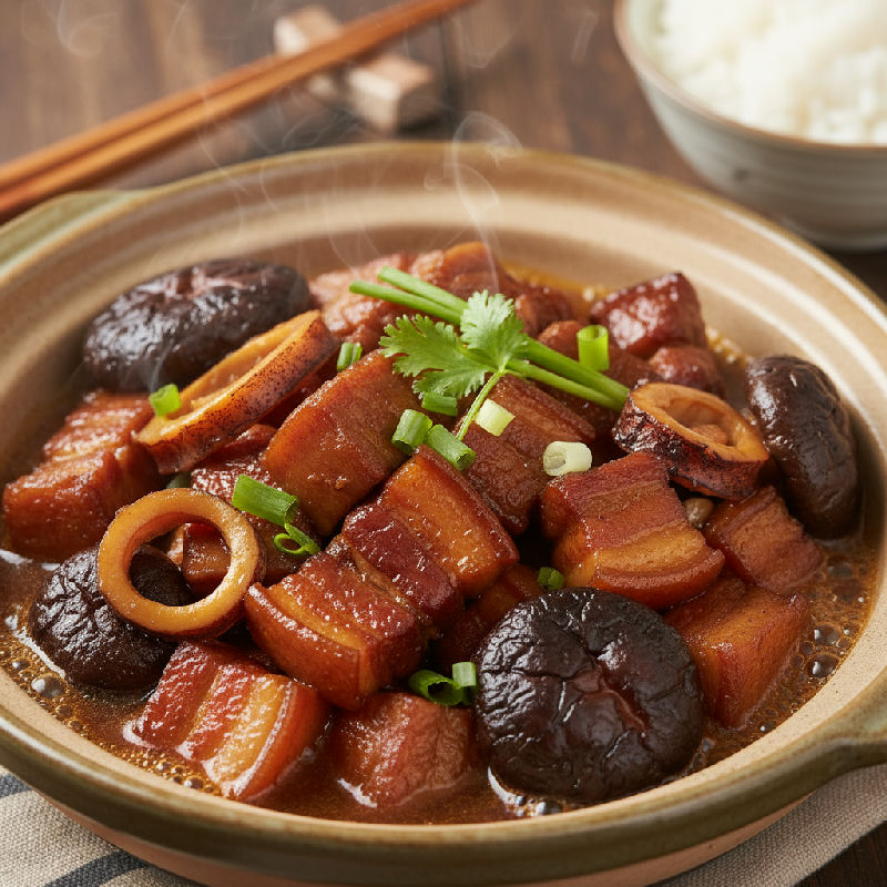 Braised Pork Belly with Dried Squid and Shiitake Mushrooms