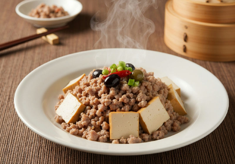 Steamed Minced Pork with Preserved Olive Vegetables and Tofu