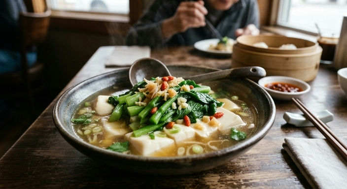 Spring Greens Superior Broth Steamed Tofu