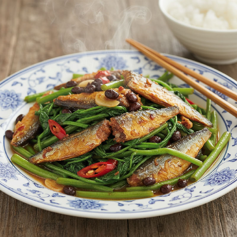 Stir-fried Water Spinach with Dace and Salted Black Beans