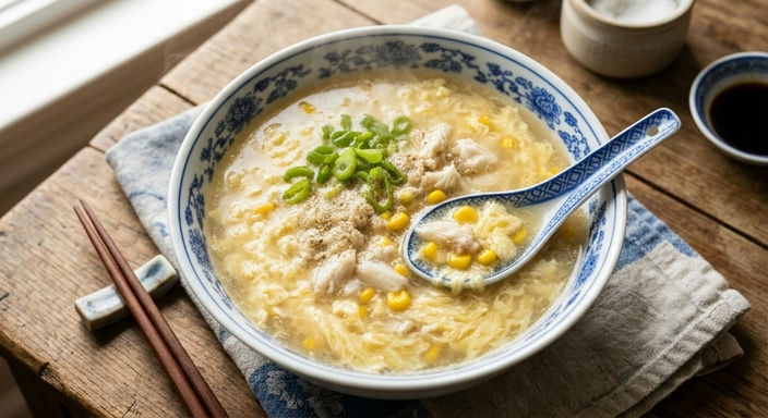 Silky Egg Drop Soup with Corn and Crab