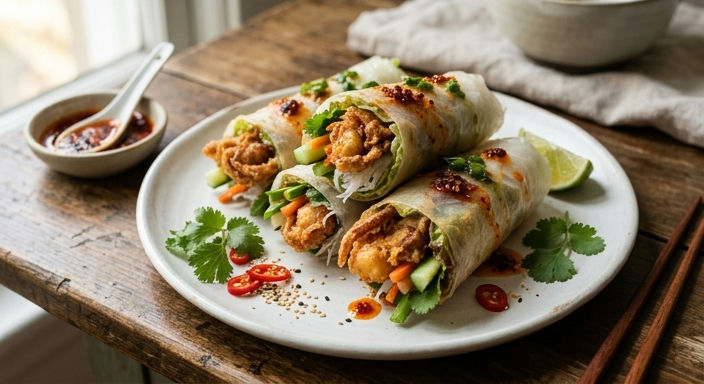 Soft-Shell Crab Hand Rolls with Chili Oil and Scallion Oil