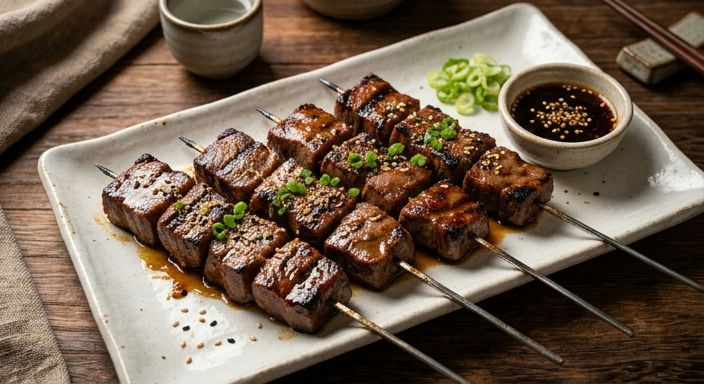 Japanese Style Beef Tongue Skewers
