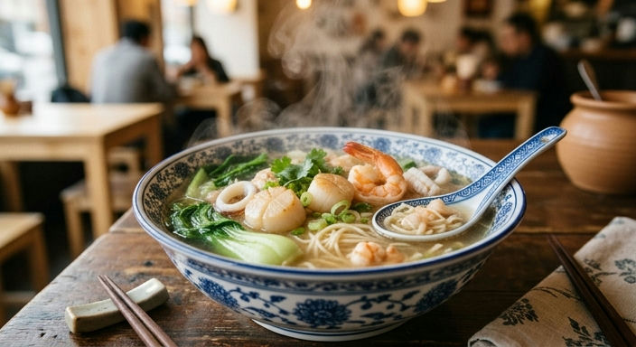 White Soup Mixed Seafood Noodles