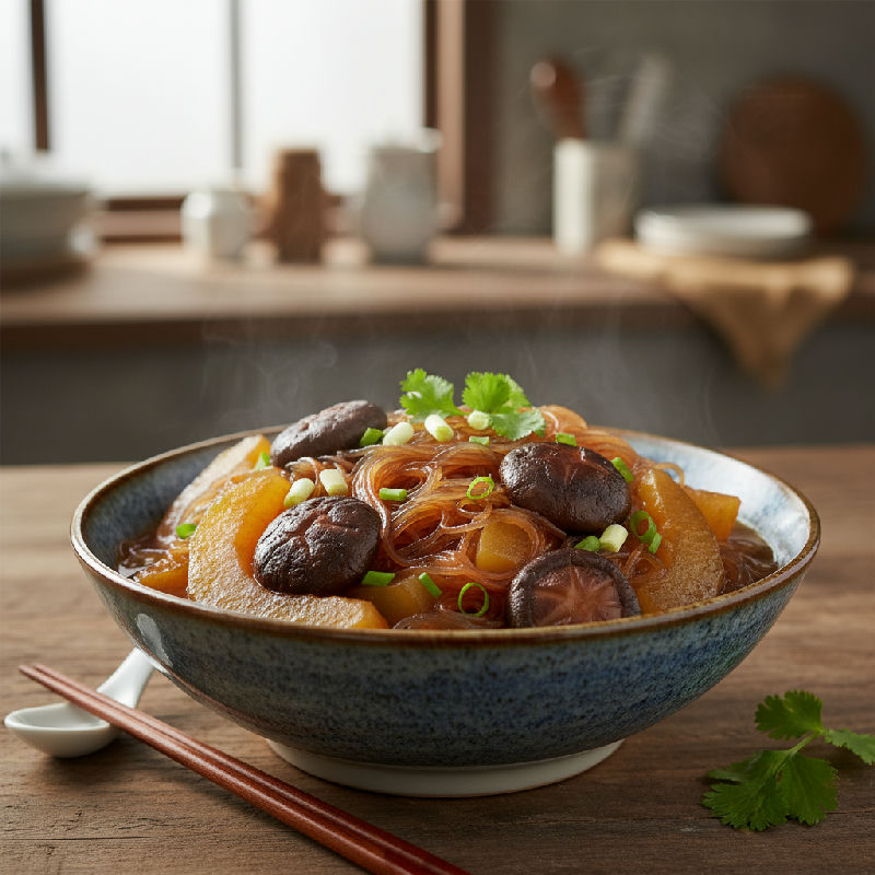 Braised Winter Melon with Dried Shiitake Mushrooms and Glass Noodles