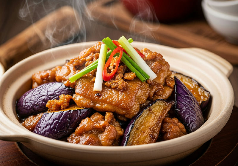 Stir-fried Chicken Thigh with Salted Fish and Eggplant