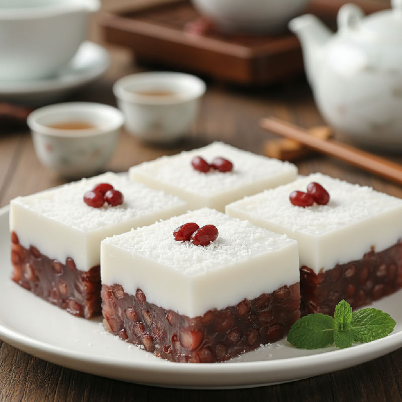 Chilled Coconut Milk Pudding with Red Beans