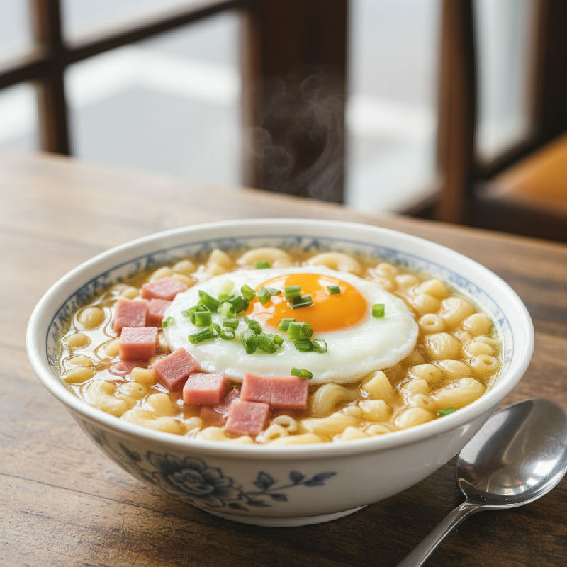 Macaroni Soup with Ham and Egg