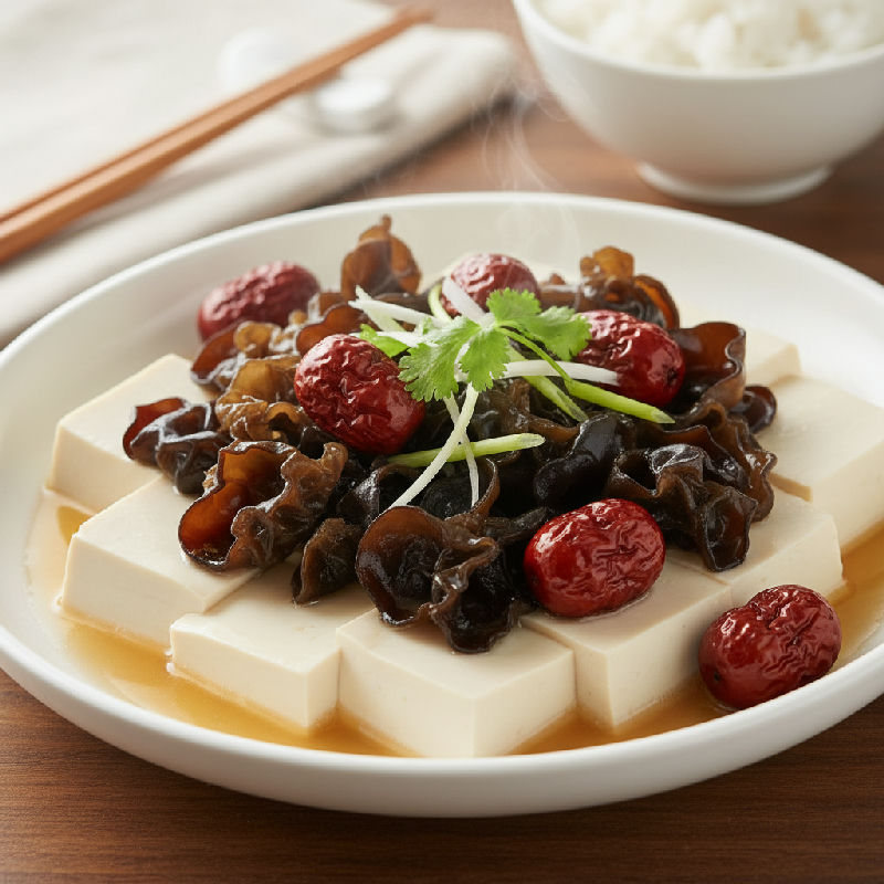 Steamed Tofu with Black Fungus and Red Dates
