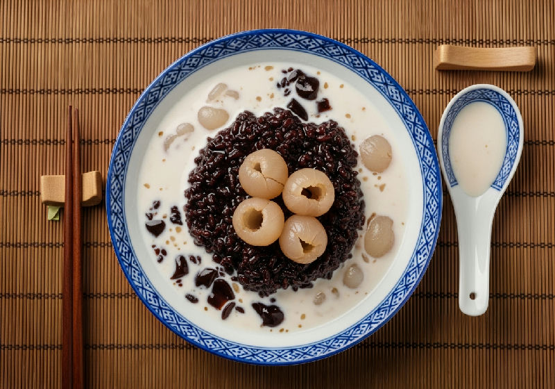 Black Glutinous Rice with Longan and Coconut Milk