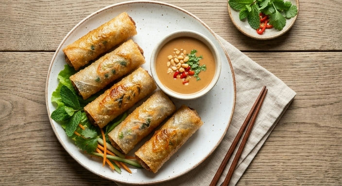 Homemade Fresh Spring Rolls with Peanut Sauce