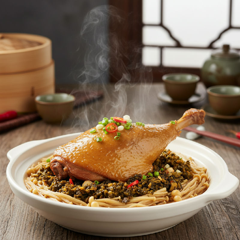 Steamed Duck Leg with Preserved Olives and Dried Lily Flowers