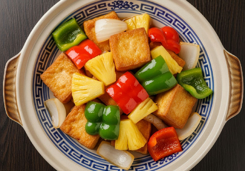 Stir-fried Sweet and Sour Tofu with Pineapple and Bell Peppers