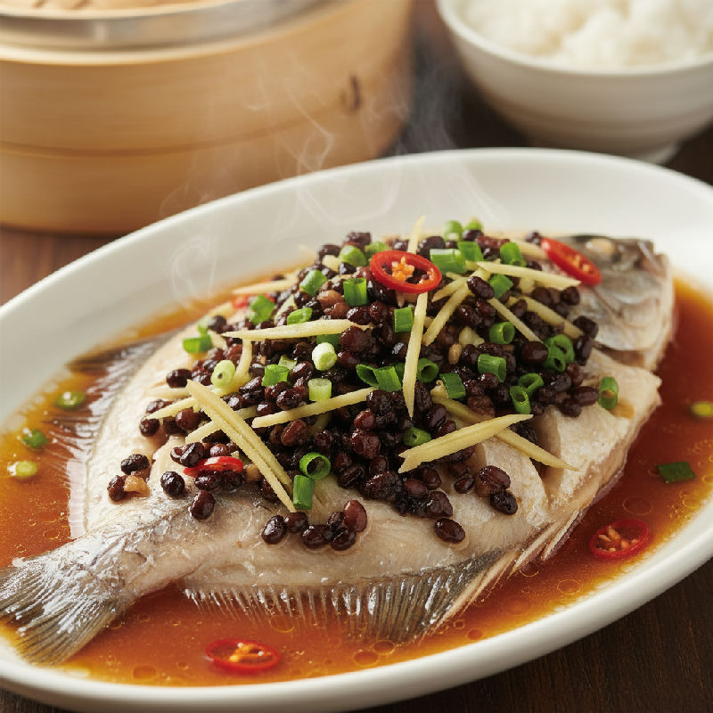 Steamed Pomfret with Ginger, Scallions, and Preserved Black Beans
