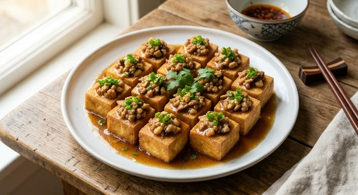 Stuffed Tofu with Minced Pork and Shiitake