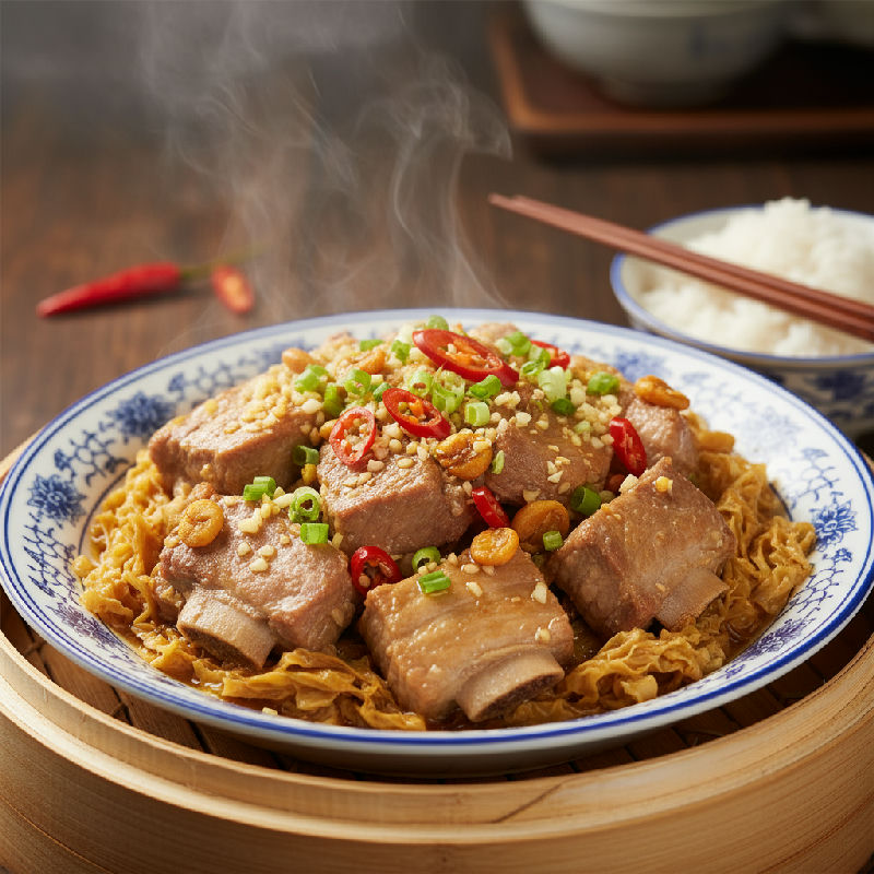 Steamed Pork Ribs with Dried Scallops and Bean Curd Sheets