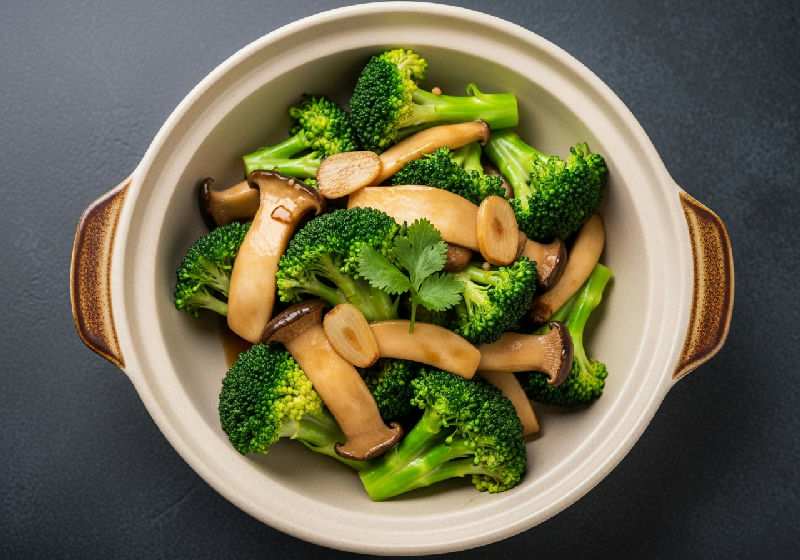 Stir-fried Broccoli and King Oyster Mushrooms with Black Bean Sauce