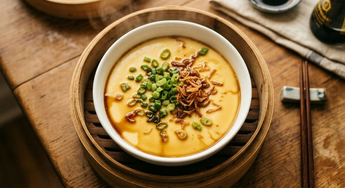 Steamed Egg with Scallions and Soy Sauce