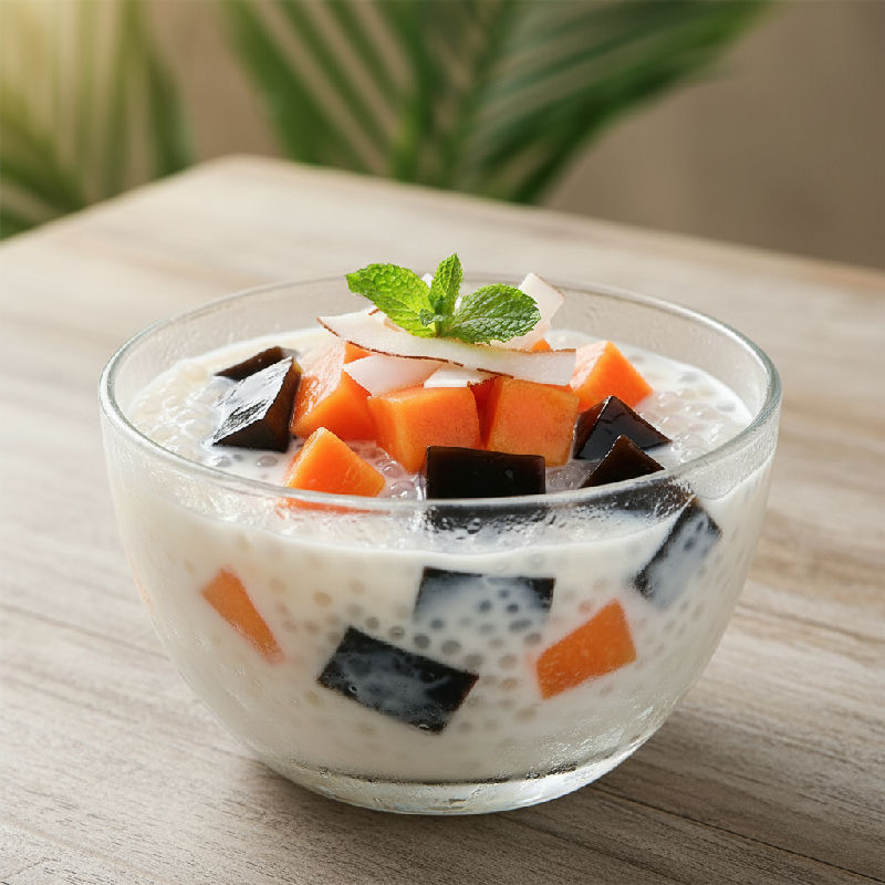 Papaya Sago with Coconut Milk and Grass Jelly