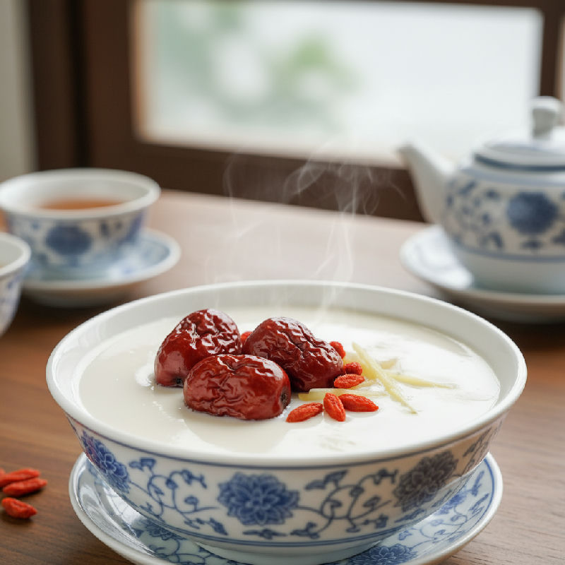Steamed Milk Pudding with Red Dates and Goji Berries