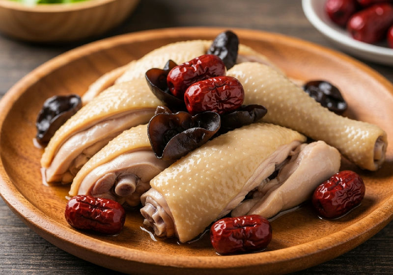 Steamed Chicken with Black Fungus and Red Dates