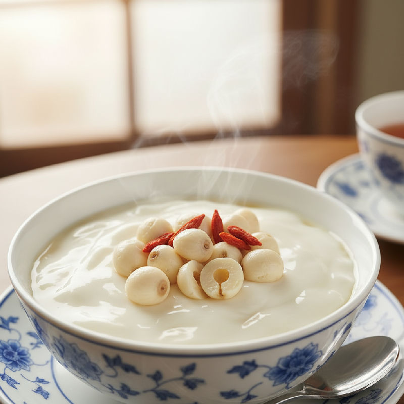 Steamed Egg White with Milk and Lotus Seeds