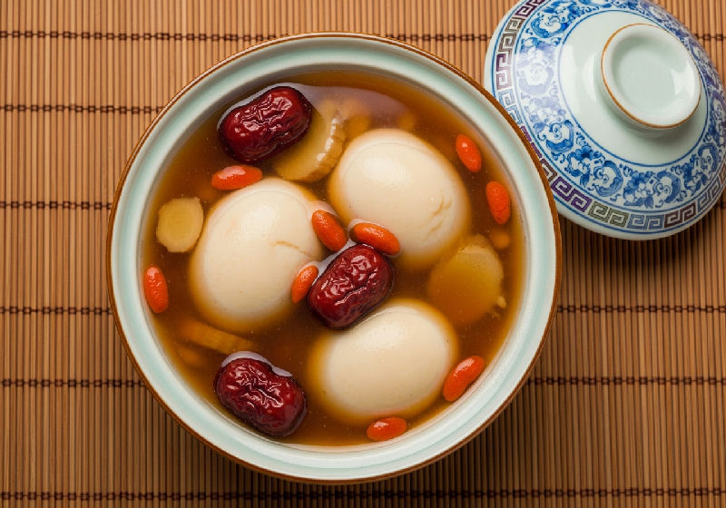 Boiled Egg Sweet Soup with Ginger and Red Dates