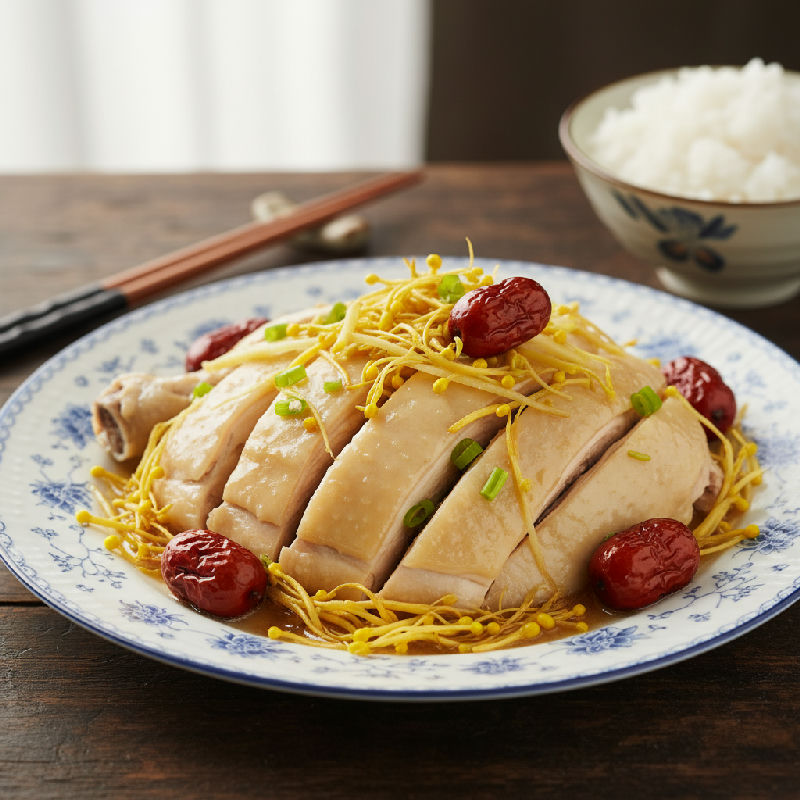 Cantonese Steamed Chicken with Cordyceps Flower and Red Dates