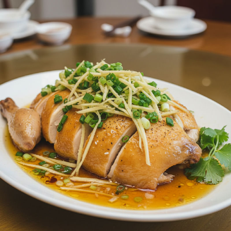 Steamed Chicken with Ginger and Scallion Oil