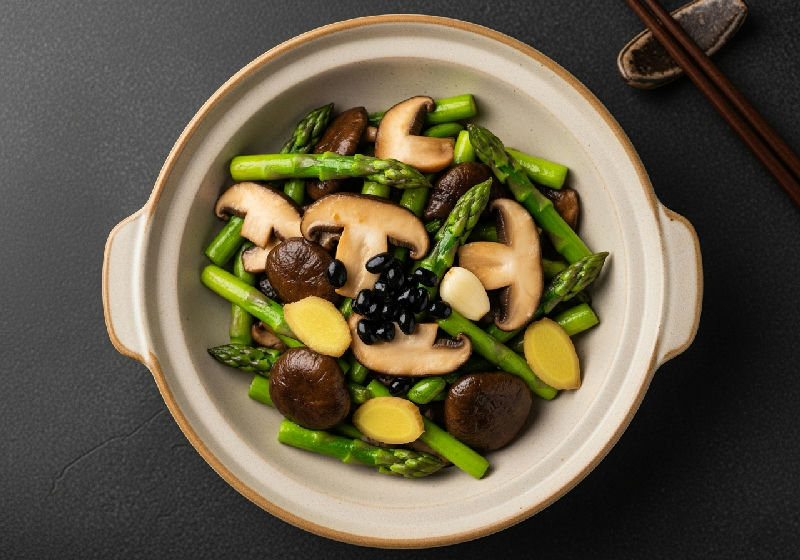 Stir-fried King Oyster Mushrooms and Asparagus with Black Bean Sauce