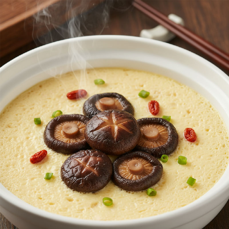 Steamed Egg with Dried Shiitake Mushrooms and Goji Berries
