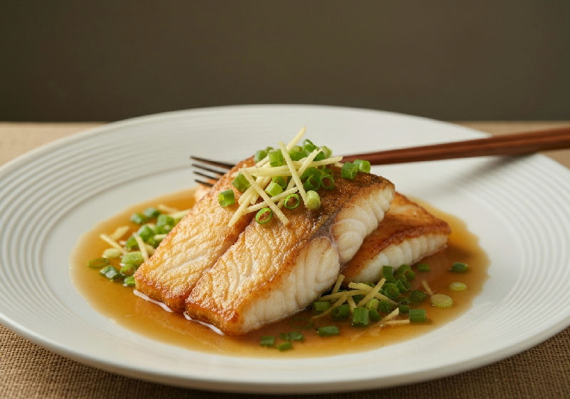 Pan-fried Cod with Ginger and Spring Onion Sauce