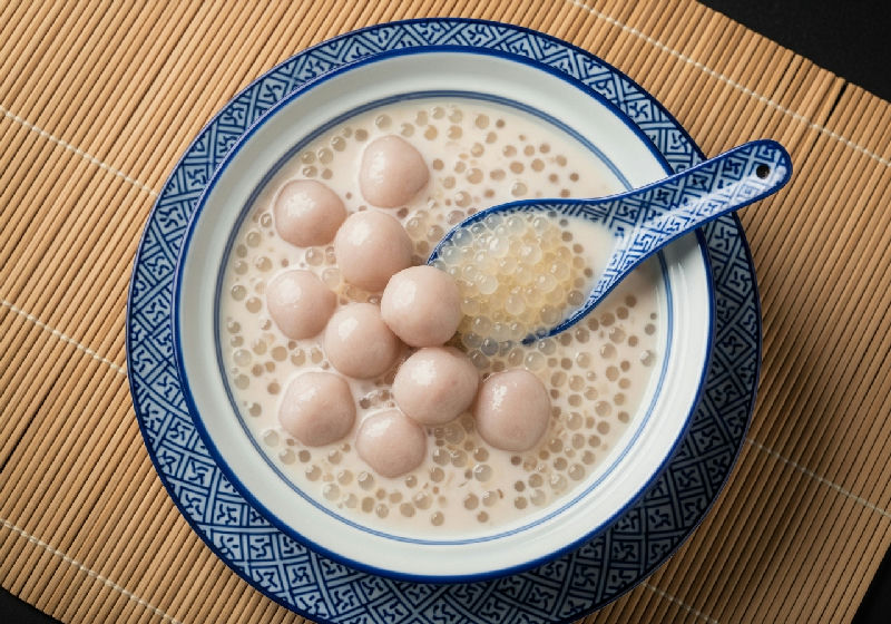 Sweet Taro Ball Soup with Coconut Milk and Sago