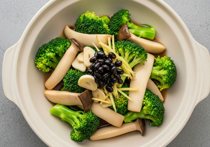 Stir-fried King Oyster Mushrooms and Broccoli with Fermented Black Beans