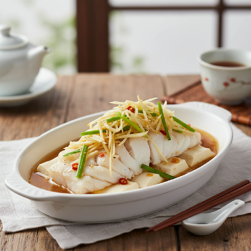 Steamed Cod Fillet with Crispy Fried Ginger