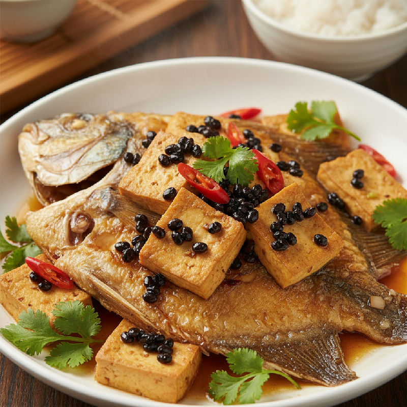 Pan-fried Pomfret with Salted Black Beans and Tofu