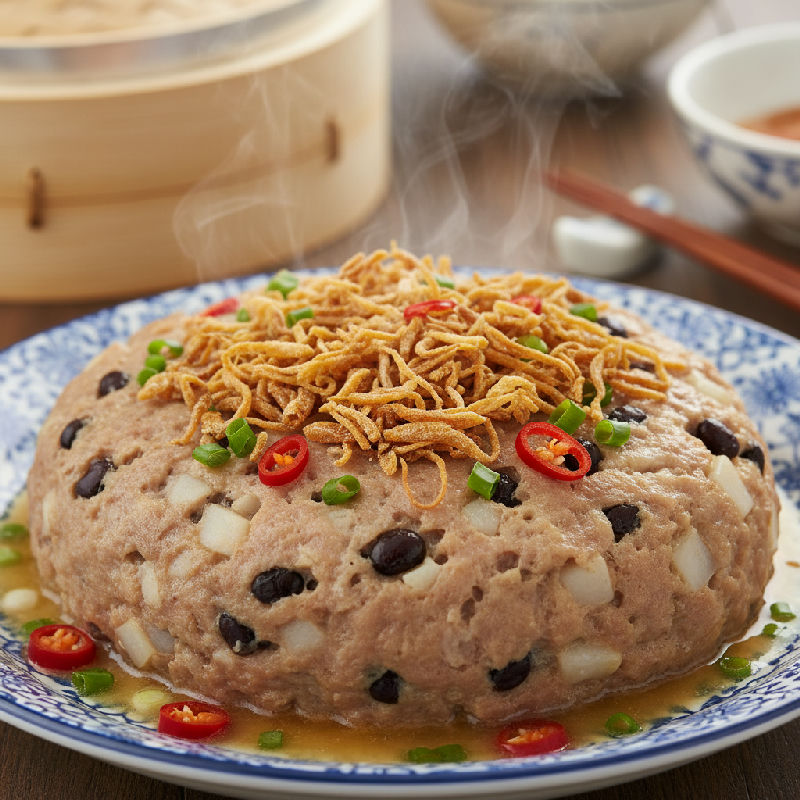 Steamed Minced Pork Patty with Dried Scallops, Water Chestnuts, and Fermented Black Beans