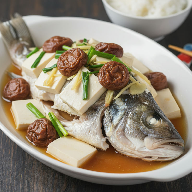Steamed Fish with Tofu and Salted Plums