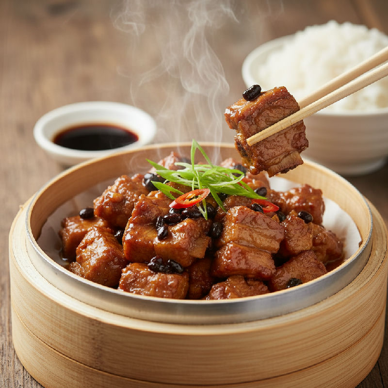 Steamed Pork Ribs with Salted Black Beans and Bell Peppers