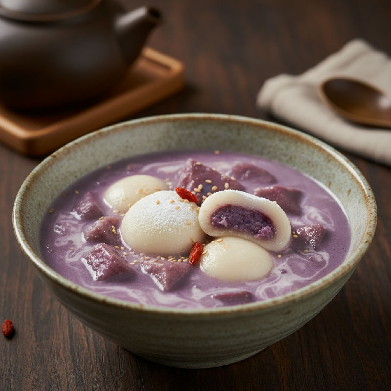 Taro and Purple Sweet Potato Mochi Balls in Coconut Milk